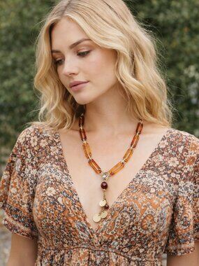 Vintage Acrylic Chunky Chain Link Statement Necklace Tortoise Butterscotch 70s